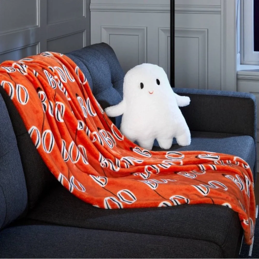 Hyde & EEK! Boutique Faux Shearling Ghost Novelty Halloween Throw Pillow White